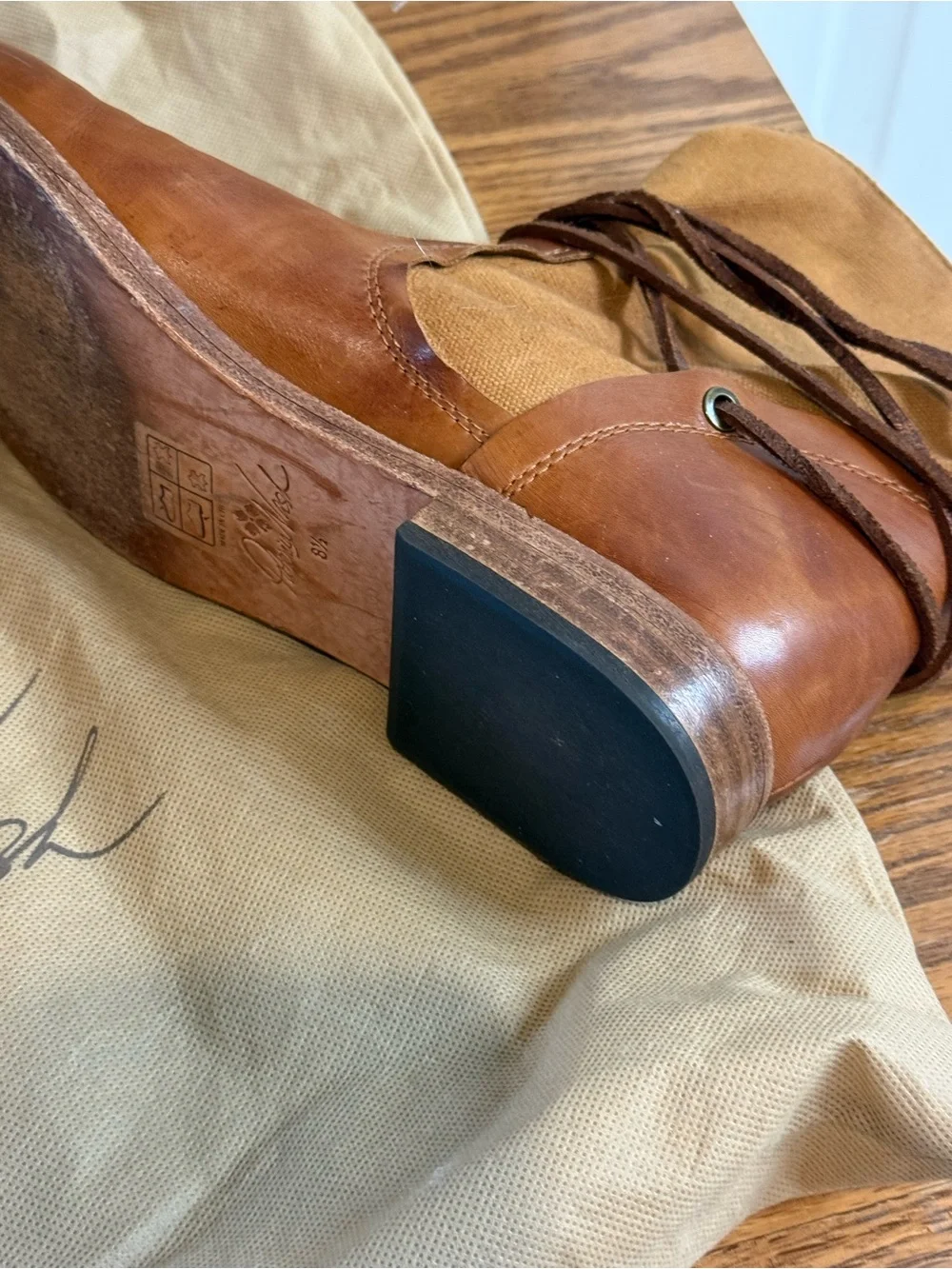 Patricia Nash Sabbia Brown Leather Canvas Womens Boots Size 8.5 w Bag